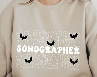 Retro Halloween Sonographer Sweatshirt Spooky Halloween Ultrasound Tech Oversized Sweater Trendy Sonography Womens Crewneck Cute Halloween