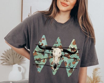 Comfort Colors Bull Skull Shirt Country Music Tshirt Country Concert Western Graphic Tee Nashville Tee Trendy Clothes Cowgirl Apparel