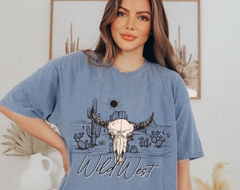 Comfort Colors Wild West Shirt Bull Skull Tshirt Cowboy Shirt Country Music Tshirt Country Concert Western Graphic Tee Nashville Tee Cowgirl