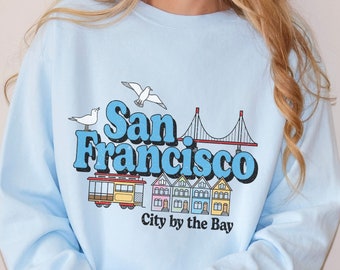 San Francisco Sweatshirt Cute California Sweater Retro Vintage City by the Bay Trolley Bridge Crewneck Gift Trendy Aesthetic Comfort Colors