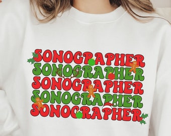 Sonographer Christmas Sweatshirt Ultrasound Tech Retro Xmas Sweater Cute Sonography Crewneck for Winter Trendy Aesthetic Technologist