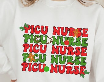 PICU Nurse Christmas Sweatshirt Pediatric Intensive Care Unit Retro PICU Nurse Xmas Sweater Cute Nursing Crewneck for Winter Trendy Clothes
