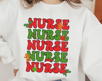 Nurse Christmas Sweatshirt Retro Nurse Xmas Sweater Cute Nursing Crewneck for Winter Holiday Apparel Gift for Nurse Trendy Clothes Aesthetic