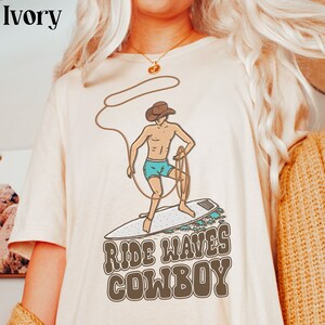 Ride Waves Cowboy Shirt Cute Beachy Cowgirl Tshirt Retro Western Graphic Tee Vintage Rodeo Comfort Colors Trendy Aesthetic Clothing Gift