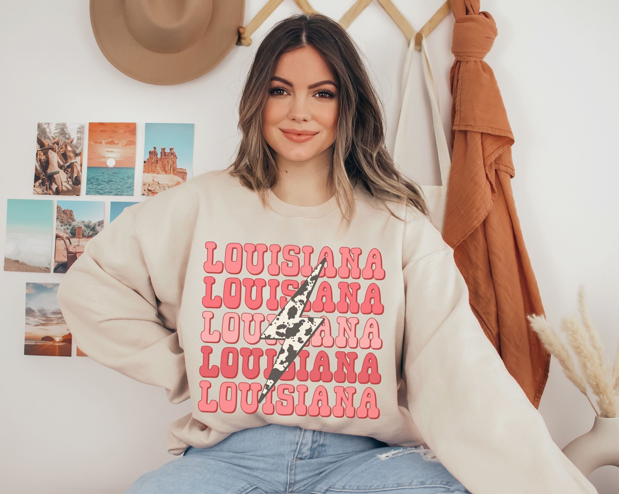 Louisiana Sweatshirt Preppy LA Oversized Sweater Cute Retro 