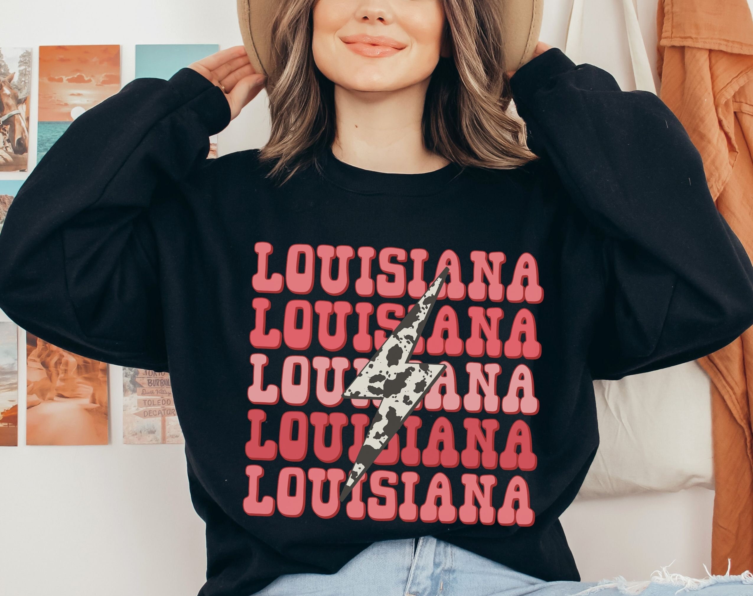 Louisiana Sweatshirt Preppy LA Oversized Sweater Cute Retro 