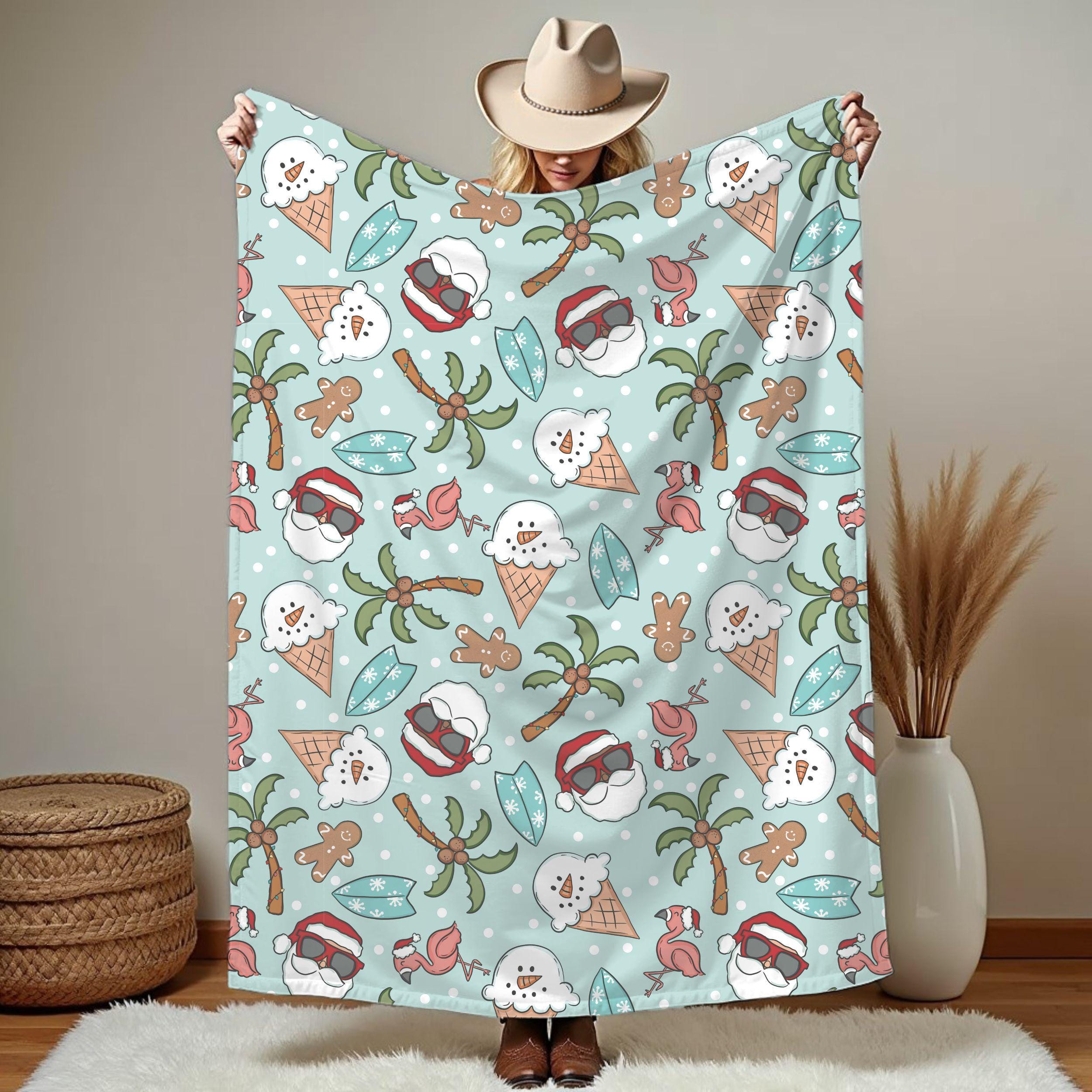 Beachy Christmas Blanket Funny Tropical Xmas Throw Cute Florida…