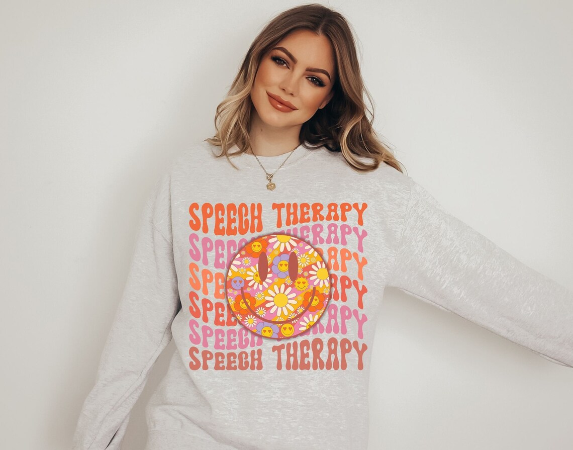Pathologist Clothes Speech Therapy Sweatshirt Retro Language Pathologist Sweater Cute SLP ...
