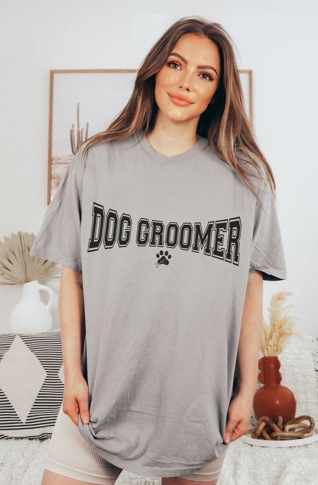 Preppy Dog Groomer Shirt Pet Grooming Oversized Tshirt Dog Lover