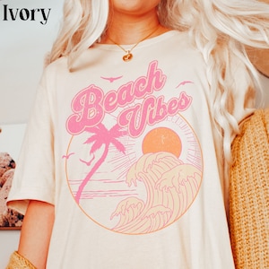 Beach Vibes Shirt Cute Preppy Coconut Tshirt Funny VSCO Girl Tee Trendy Aesthetic Clothing Gift for Her Comfort Colors Spring Vacation Trip