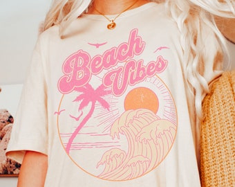 Beach Vibes Shirt Cute Preppy Coconut Tshirt Funny VSCO Girl Tee Trendy Aesthetic Clothing Gift for Her Comfort Colors Spring Vacation Trip