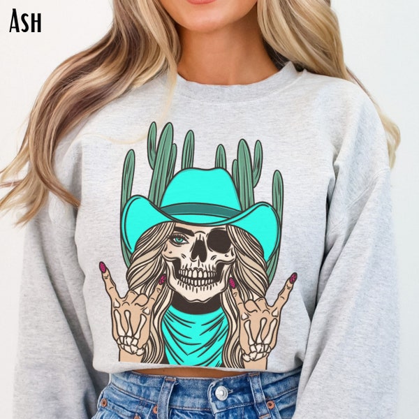 Skeleton Cowgirl Sweatshirt Cute Retro Rodeo Sweater Cowboy Western Crewneck Country Music Concert Trendy Aesthetic Clothing Gift for Her