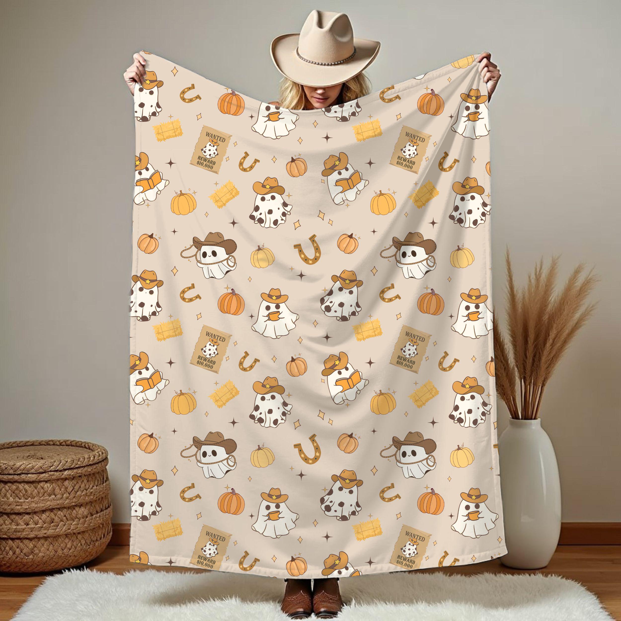 Cowboy Ghost Blanket Funny Western Halloween Throw Retro Boohaw