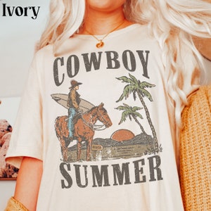 Cowboy Summer Shirt Cute Vintage Beachy Tshirt Retro Western Coastal Rodeo Cowgirl Tee Trendy Aesthetic Clothing Gift for Her Comfort Colors