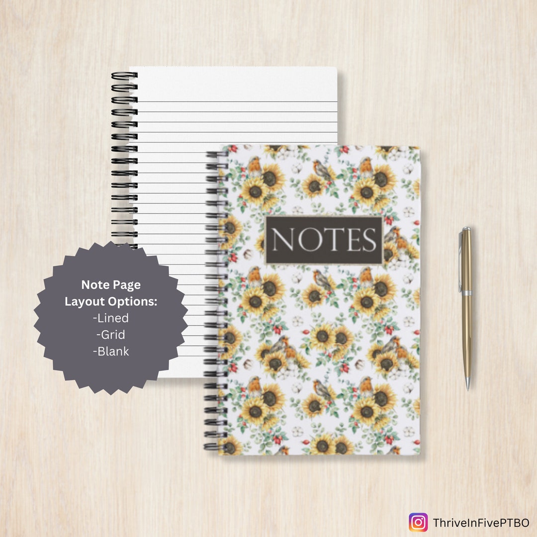 Coil Notebook Rule Lined Fall Sunflowers and Robins - Etsy