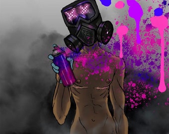 Nass werden | Transgender Anime Zeichnung | Punk Offkilter Kunstdruck in Farbe