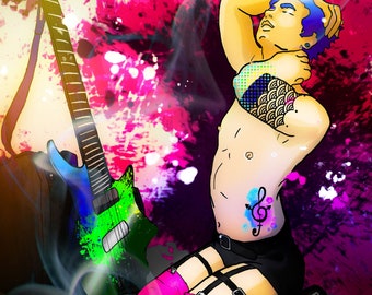 Füttere das Chaos | Transmasc Selbstportrait | Digitale Zeichnung von transgender Anime Künstler | LGBTQ Kunstdruck in Farbe