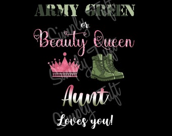 Army Green lub Beauty Queen | Ciocia Cię kocha Pobieranie cyfrowe | Natychmiastowe pobieranie | Projekt Baby Shower | Projekt ujawniający płeć dziecka