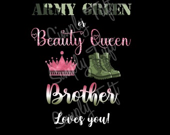 Army Green lub Beauty Queen | Brother Loves You Pobieranie cyfrowe | Natychmiastowe pobieranie | Projekt Baby Shower | Projekt ujawniający płeć dziecka