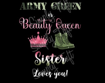 Army Green lub Beauty Queen | Sister Loves You Pobieranie cyfrowe | Natychmiastowe pobieranie | Projekt Baby Shower | Projekt ujawnienia płci | JPG/PNG