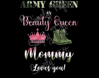 Army Green lub Beauty Queen | Mommy Loves You Pobieranie cyfrowe | Natychmiastowe pobieranie | Projekt Baby Shower | Projekt ujawniający płeć dziecka