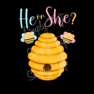 Él o ella abeja diseño en blanco / Descarga digital / Descarga instantánea / Diseño de baby shower / Diseño de revelación de género