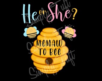 On lub ona Memaw to Bee | Pobieranie cyfrowe | Natychmiastowe pobieranie | Projekt Baby Shower | Projekt ujawnienia płci