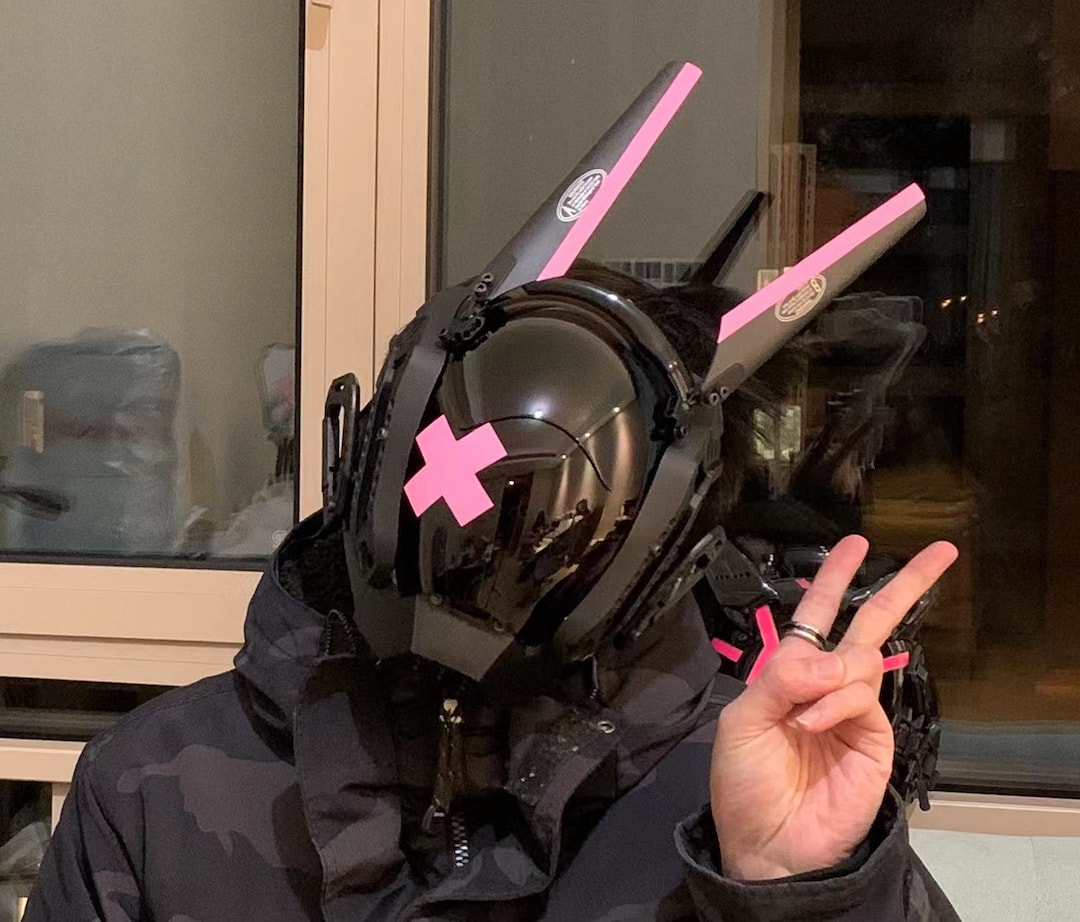 Cyberpunk Mask Cosplay Helmet Cute Bunny Ear Costume Etsy