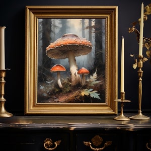 Mushroom Digital Download, Dark Cottagecore Art Print, Vintage Style Painting, Dark Academia, Fungi Painting, Mushroom Print, Toadstool Art