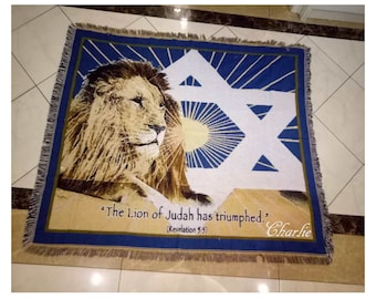 Personalized Lion of Judah Woven Throw Blanket: Bible Verse Tapestry