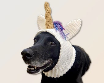 Crochet Unicorn Dog Snood - Custom Made to Order - Ear Warmer - Halloween Costume - Handmade - Animal Lover Gift - Dog Gift