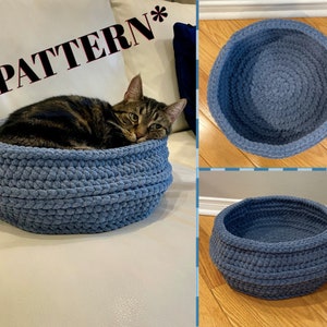 Double Braid Deep Basket Cat or Small Dog Bed - Easy Crochet PATTERN ONLY