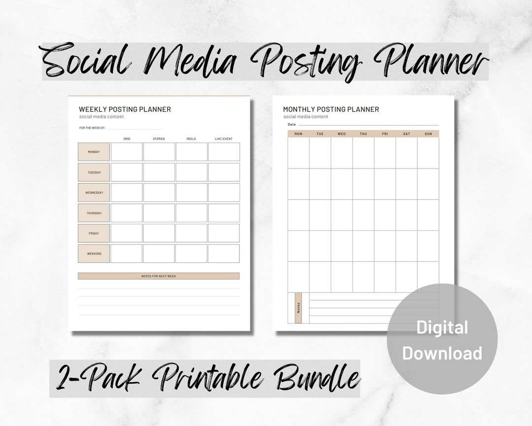 Printable Weekly Social Media Planner, Printable Social Media Planner ...