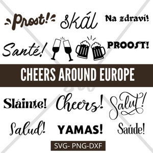 Cheers Sayings Around Europe SVG Bundle Cut File for Cricut, Silhouette, Clipart, Layered Files, Wall Art, Shirt bundle