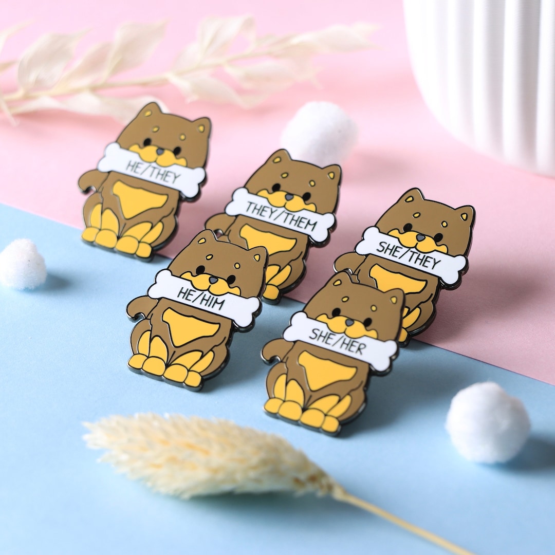 Cute Dog Pronoun Pins / LGBT Badges / Enamel Pin - Etsy