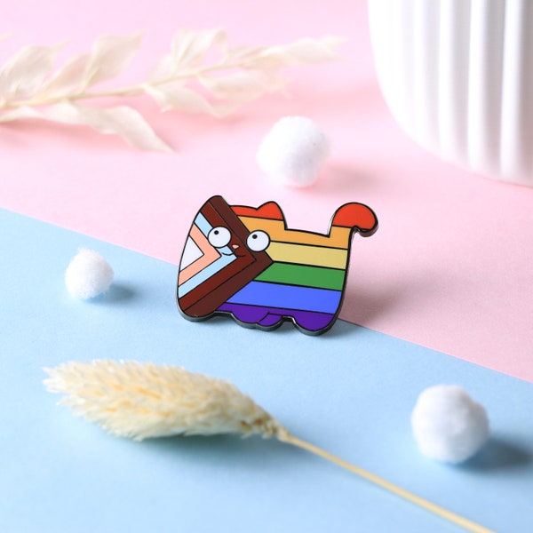 Cute Progress Cat Badge Pin | LGBT |  Pride | Premium | stainless steel | enamel