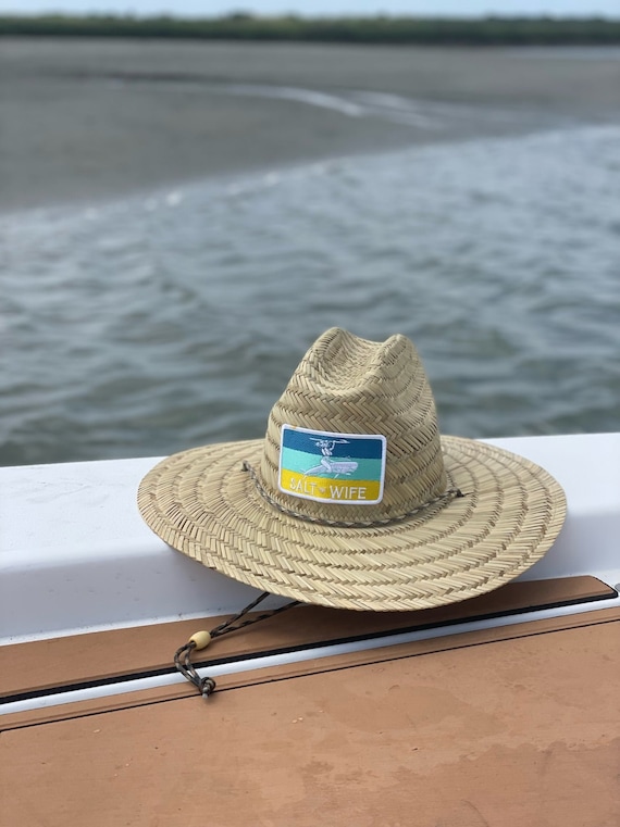 Lifeguard Straw Hat Redfish Leather Patch Hat, Beach Sun Hat, Fishing  Accessory Gift for Man, Fishing Hat Gift for Women, Wide Brim Straw 