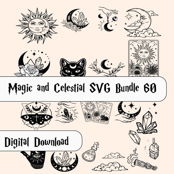 60x Celestial SVG Bundle Mystical svg, witchy svg, svg files for cricut, tarot svg, mystical boho svg, crystal svg, spiritual svg, witchy