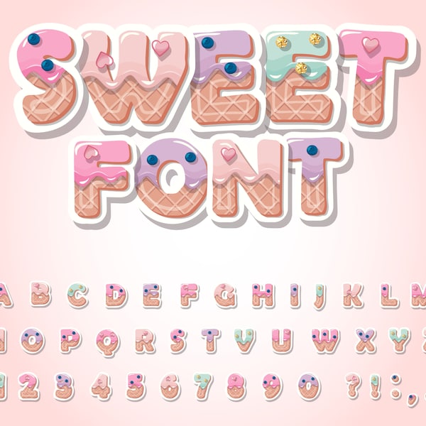 Ice Cream Alphabet Letters PNG  SVG Bundle, Rainbow Magical Candy Letters | Alphabet Doodle, Sublimation Alpha Set | Digital Download