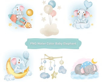 WaterColor Nursery Baby Elephant - Little animal clipart, babies, flowers, safari, Africa, wreath, kids, cute, nursery art, baby-shower,
