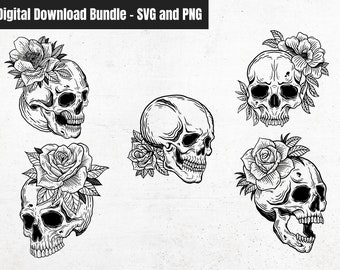 Skull Bundle svg file, Flower Skull svg, Skull file, Floral Skull file, halloween, gothic, skull with flowers svg file, witchy svg clipart