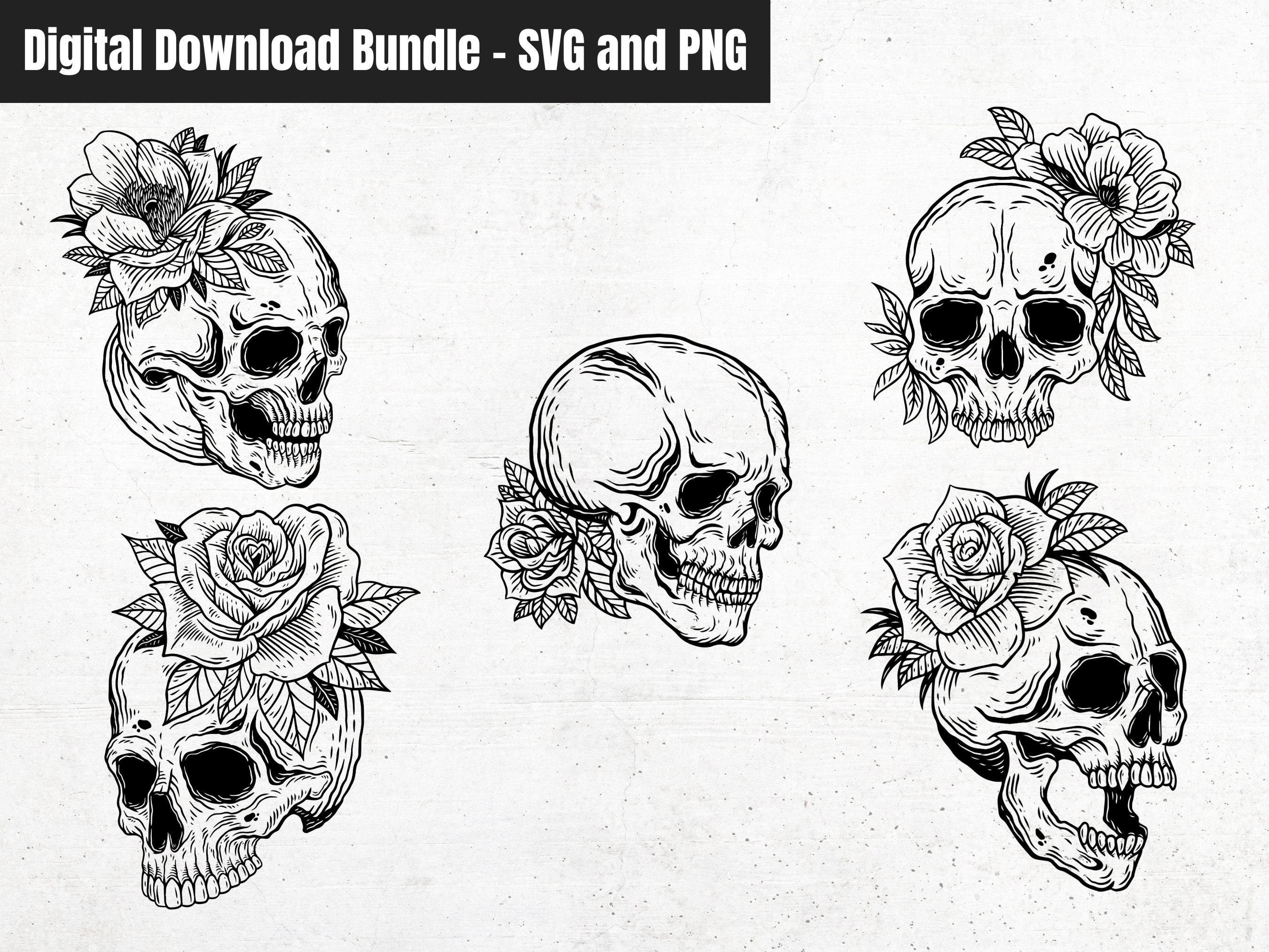 Scull File Skull Bundle Svg File, Flower Skull Svg, Skull File, Floral Skull File ...