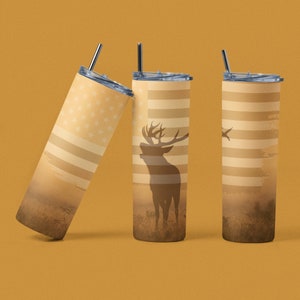 Deer Hunting 20oz , Sublimation Hunter Designs, Hunting Tumbler  9.2 x 8.3” Straight Skinny Tapered Tumbler Wrap PNG, Hunting Png, USA FLAG