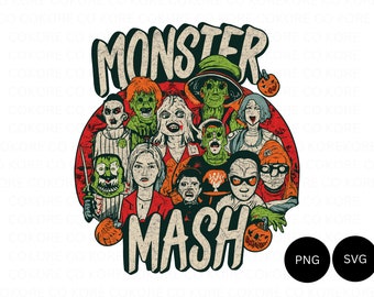 Vintage Halloween Monster Mash PNG SVG, Horror Design (Instant Download)