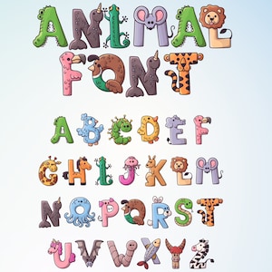 Animal Doodle Alfabeto Letras PNG SVG Pacote | Doodle do alfabeto, conjunto alfa de sublimação | Download Digital