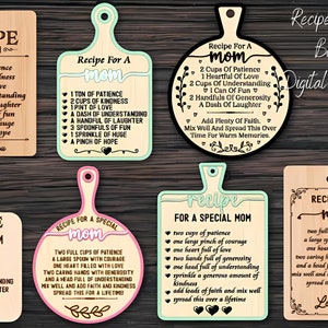 Mom's Recipes Cutting board svg file Recipe for Mom Birthday sign svg Glowforge ready laser cut file Recipe for a Special Mom Cutting Board