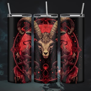 Baphomet Goat Tumbler Wrap - Sublimation Designs Download PNG - 20z Straight and Tapered - Pentagram Gothic