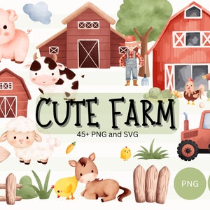 Cute Farm Clipart, Farm Animals Watercolor PNG & SNG  Digital Clipart, Farm Animals