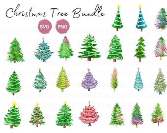 Árbol de Navidad en acuarela, clipart, acuarela Navidad SVG PNG - Descarga digital