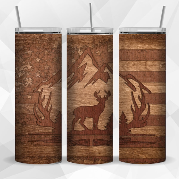 Deer Hunting Woodgrain 20oz , Sublimation Tumbler Design, Hunting Tumbler  9.2 x 8.3” Straight  Tumbler Wrap PNG  - Digital Download